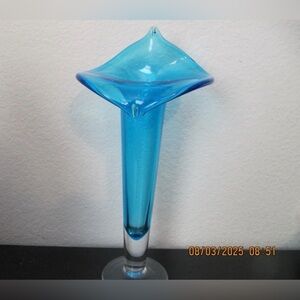 Vtg Hand Blown Hard to Find Ice Blue Jack in the Pulpit Glass Vase 11”